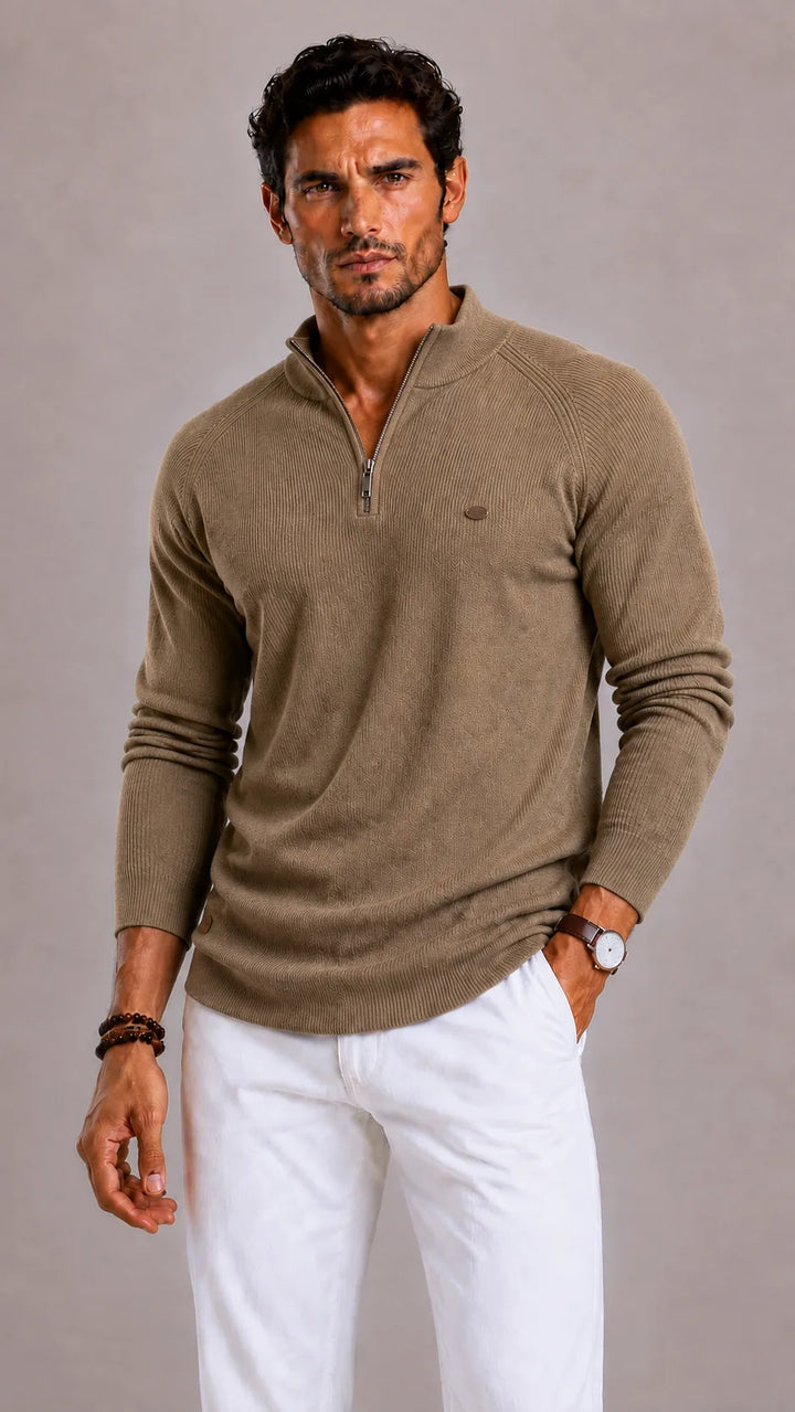 Pull Homme à Col Demi-Ouvert – Camel
