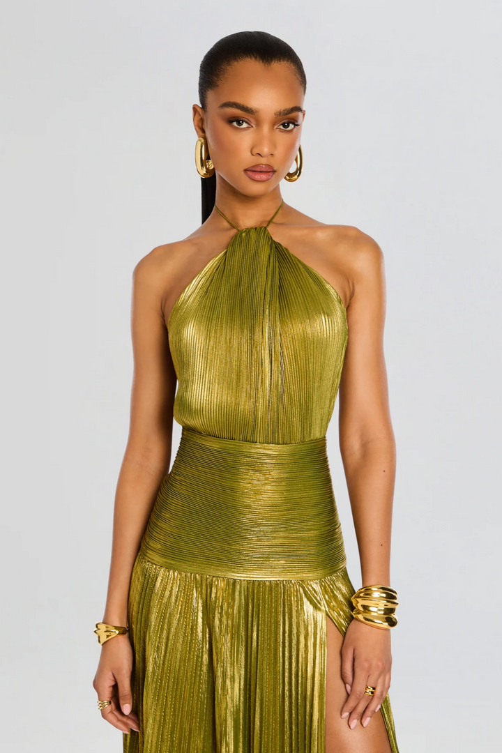 Robe de Soirée Plissée Verte