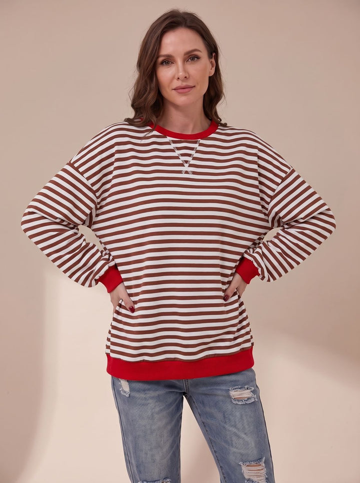 Sweat Ample à Rayures Rétro – Rouge