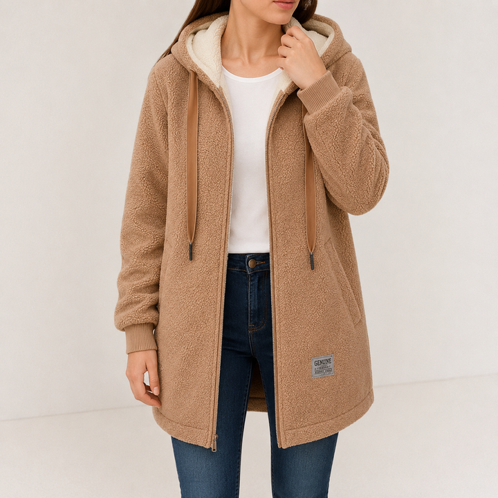 Veste douillette zippée à capuche – Marron