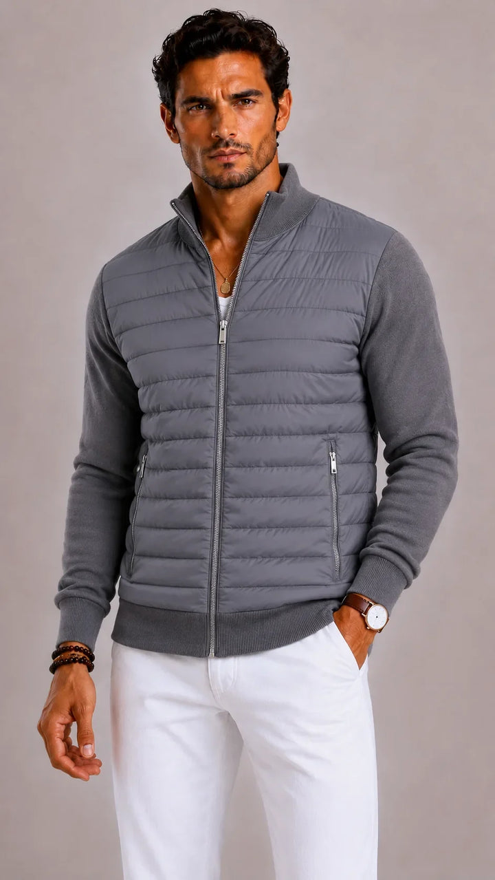 Veste Zippée à Panneau Matelassé – Gris