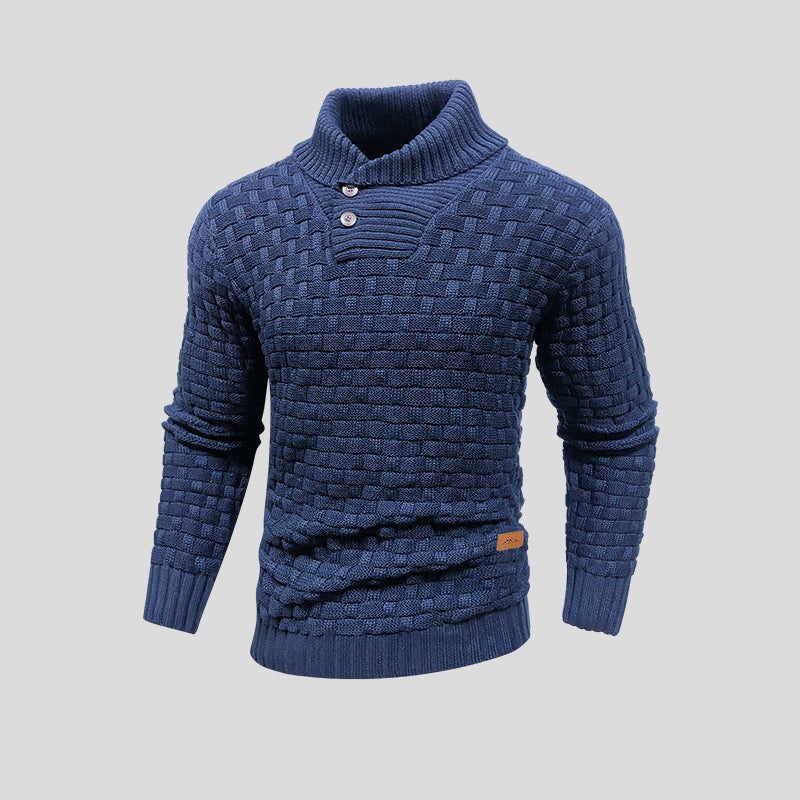 Pull à Col Châle Boutonné – Bleu