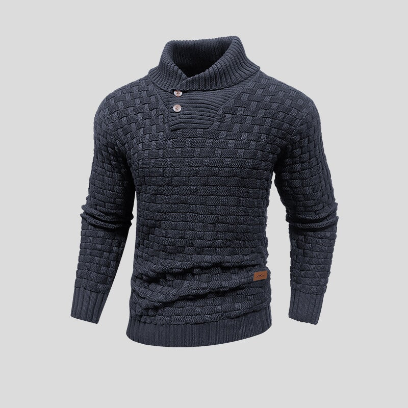 Pull à Col Châle Boutonné – Gris Foncé