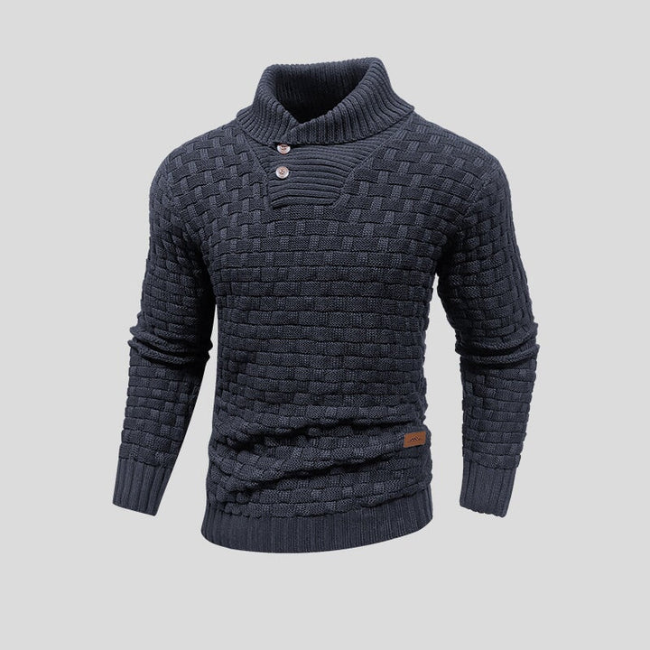 Pull à Col Châle Boutonné – Gris Foncé