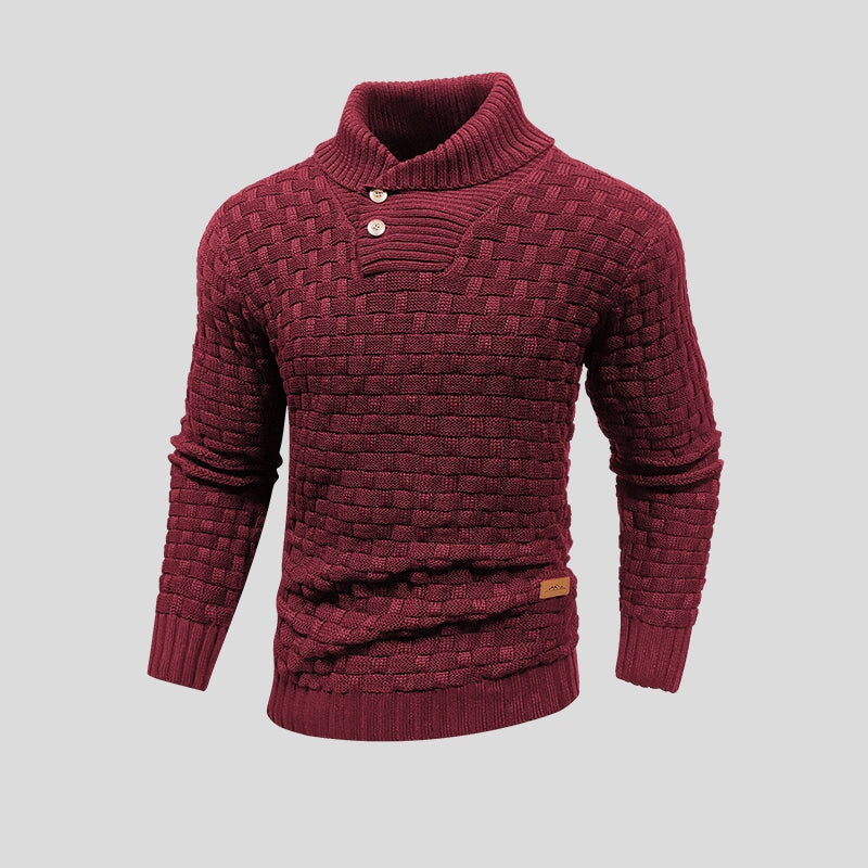 Pull à Col Châle Boutonné – Rouge