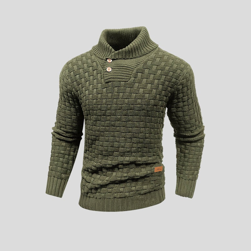Pull à Col Châle Boutonné – Vert