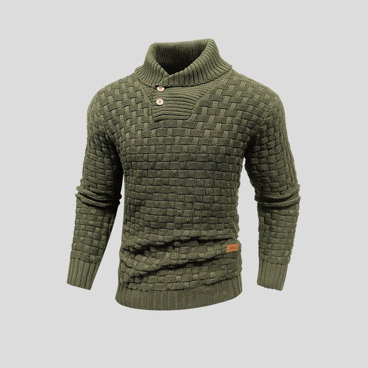 Pull à Col Châle Boutonné – Vert
