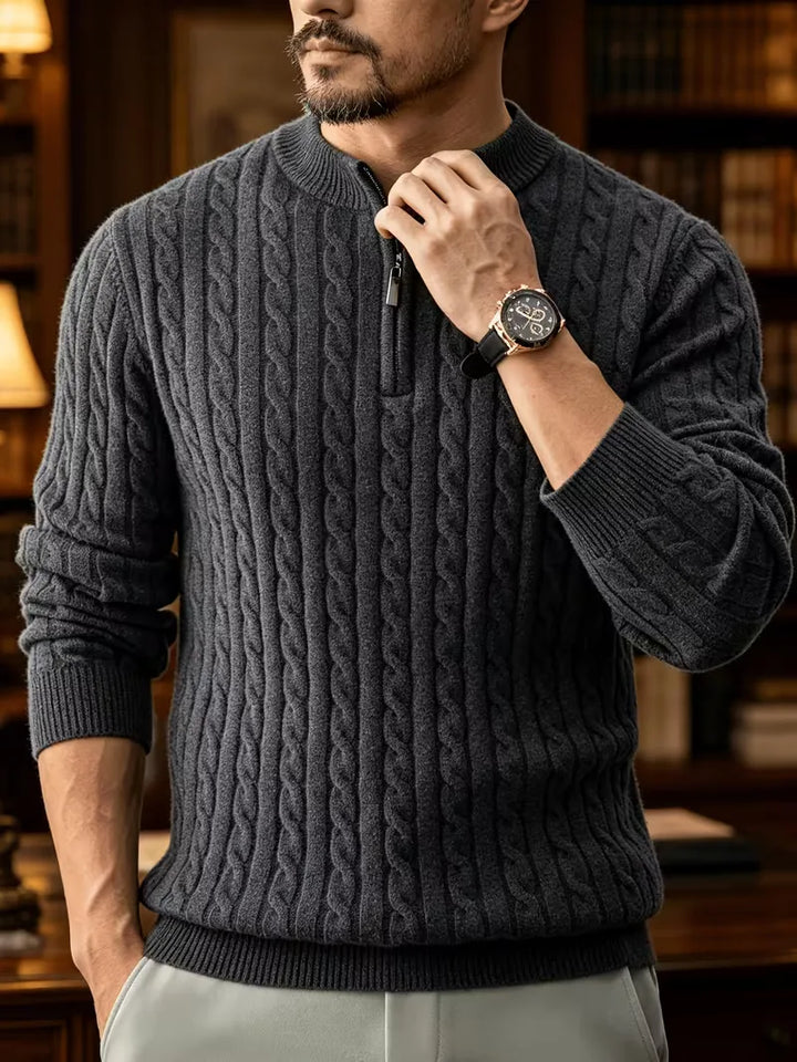 Pull à Col Zippé et Torsades – Gris Foncé