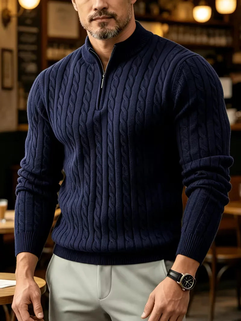 Pull à Col Zippé et Torsades – Bleu Marine