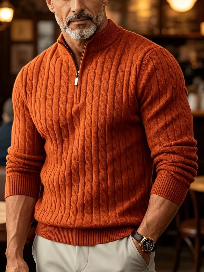 Pull à Col Zippé et Torsades – Orange