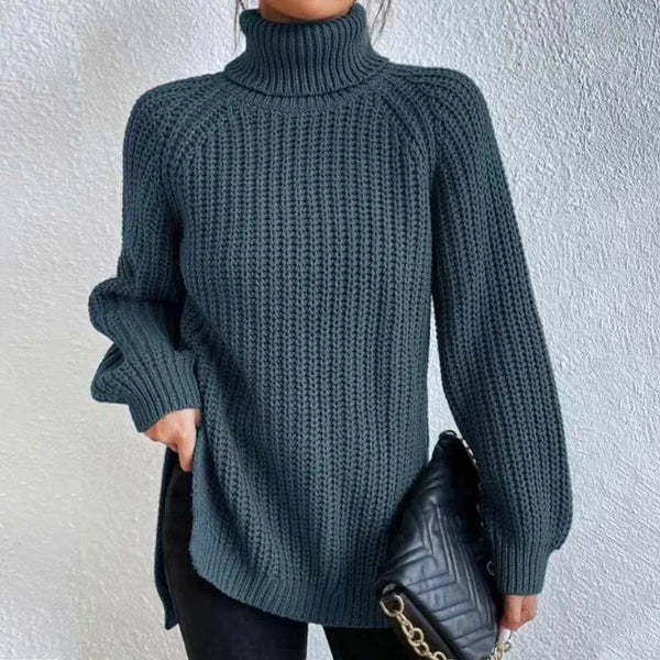 Pull Ample à Encolure Montante – Bleu Gris