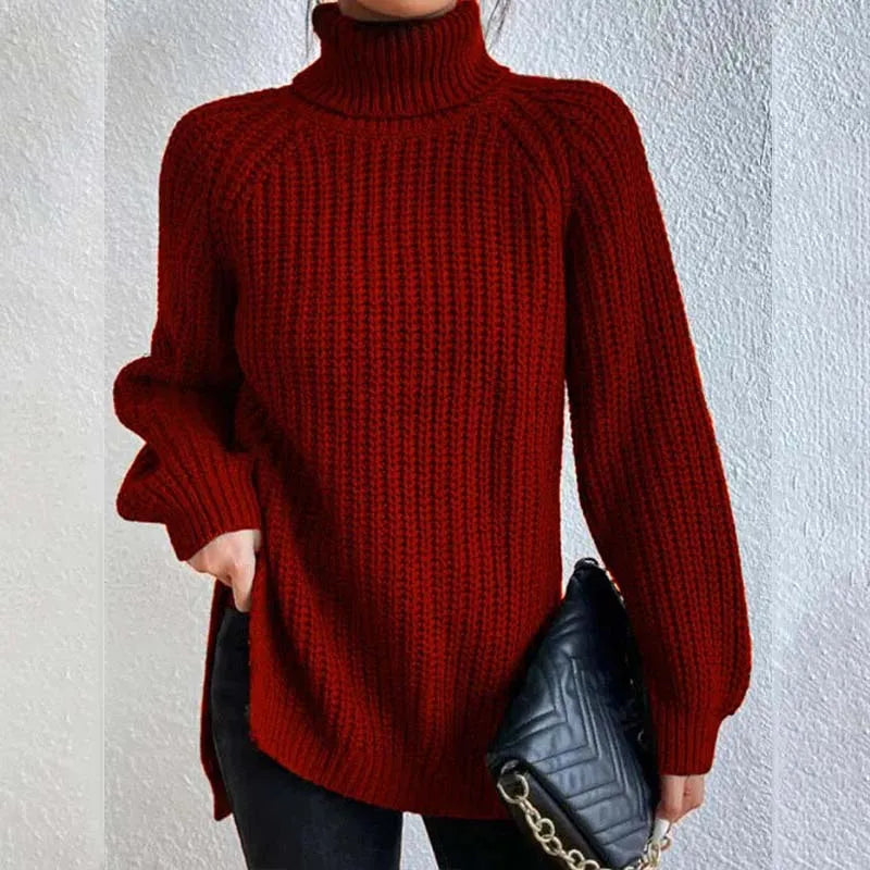 Pull Ample à Encolure Montante – Bordeaux