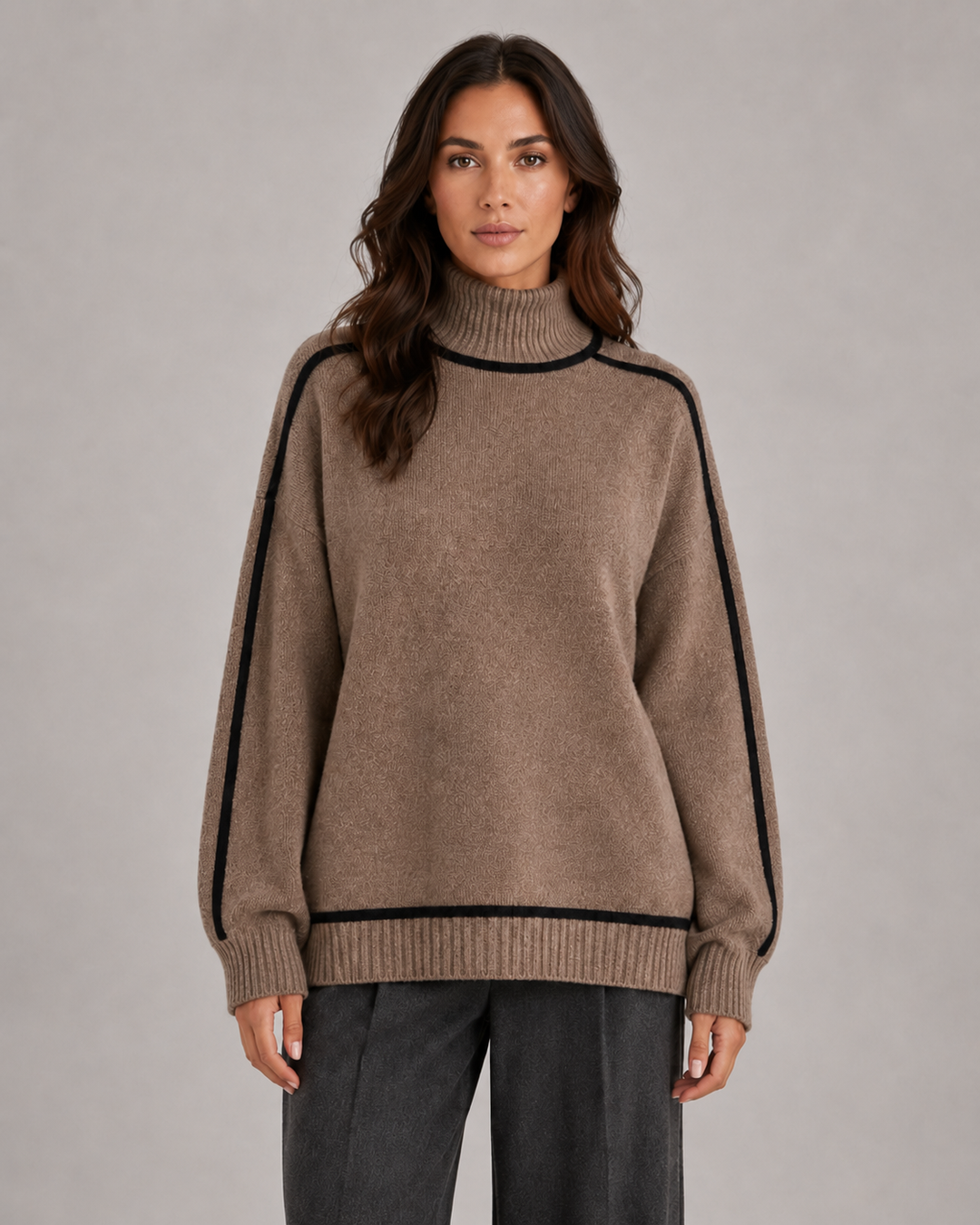 Pull Ample à Bandes Contrastantes – Chocolat Marron