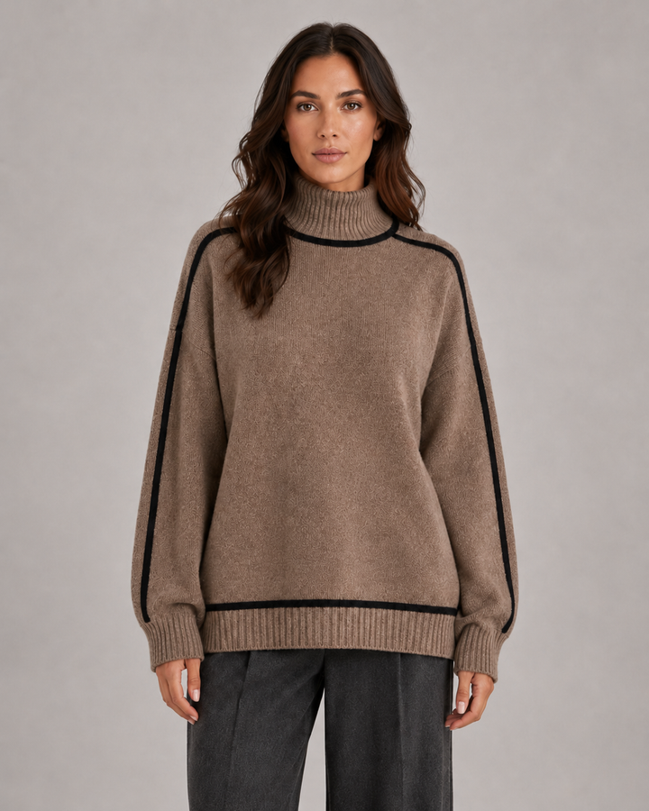 Pull Ample à Bandes Contrastantes – Chocolat Marron