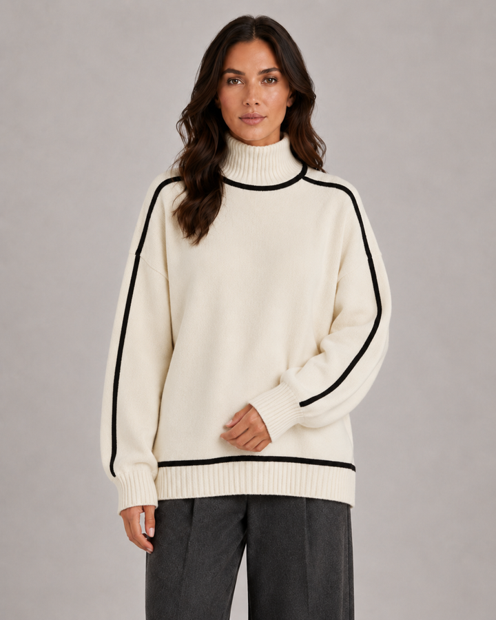 Pull Ample à Bandes Contrastantes – Crème