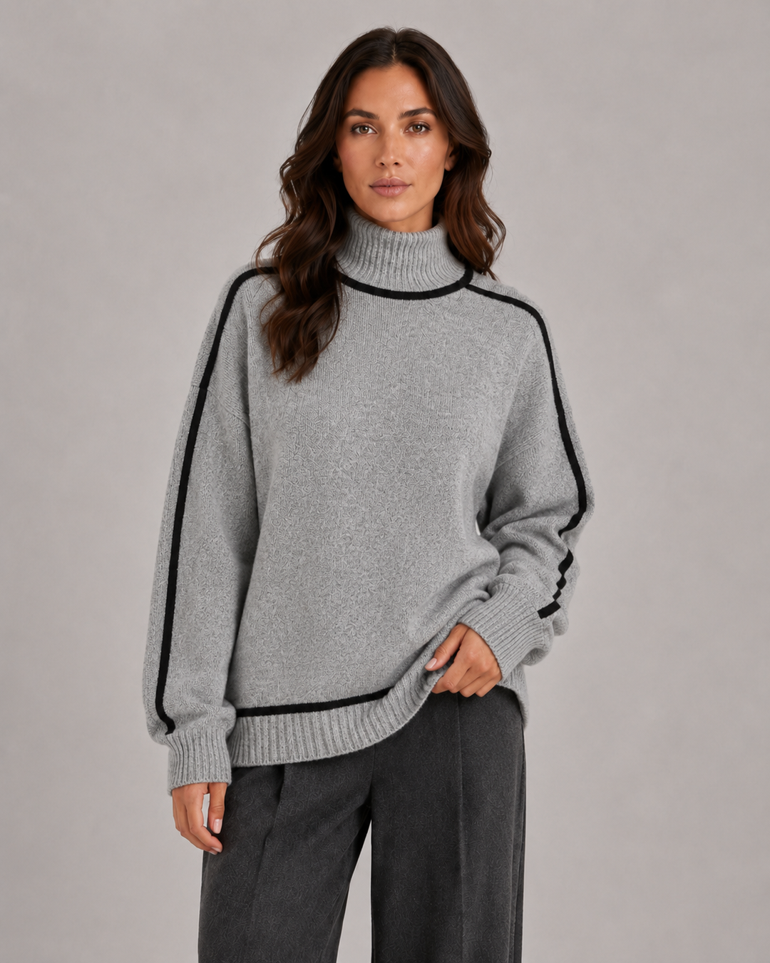 Pull Ample à Bandes Contrastantes – Gris