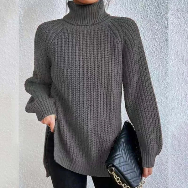 Pull Ample à Encolure Montante – Gris Foncé