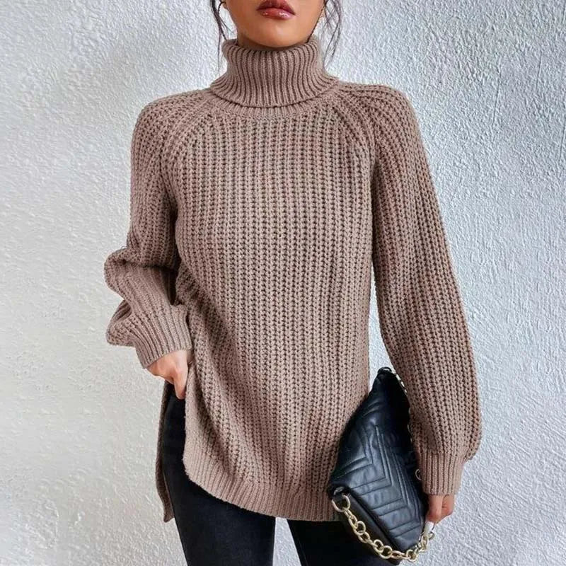 Pull Ample à Encolure Montante – Kaki
