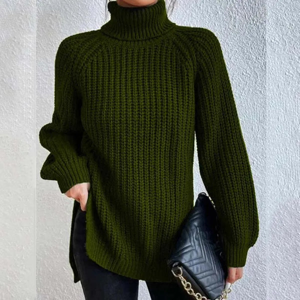 Pull Ample à Encolure Montante – Vert Militaire