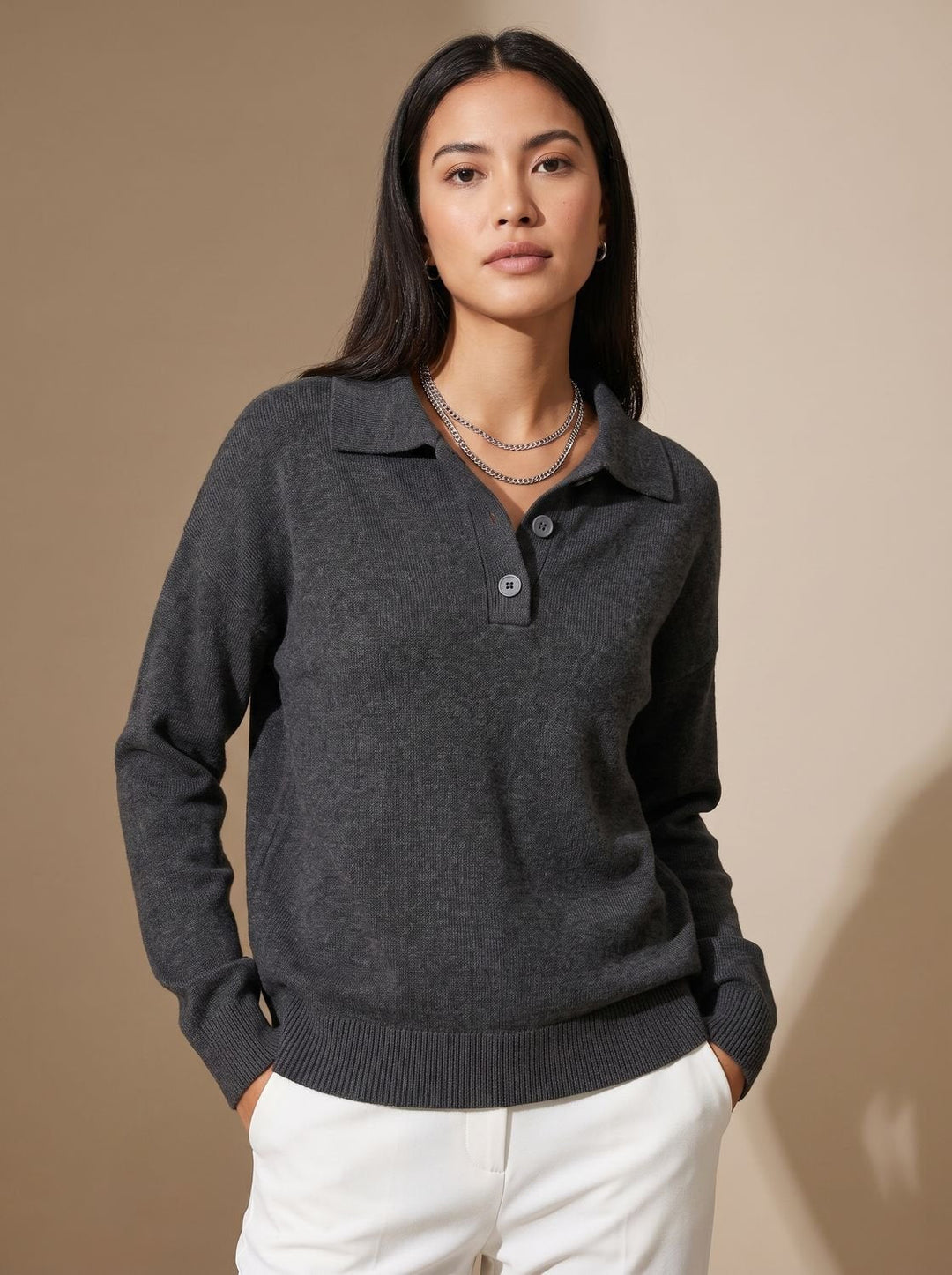 Pull Chic à Col Boutonné – Gris
