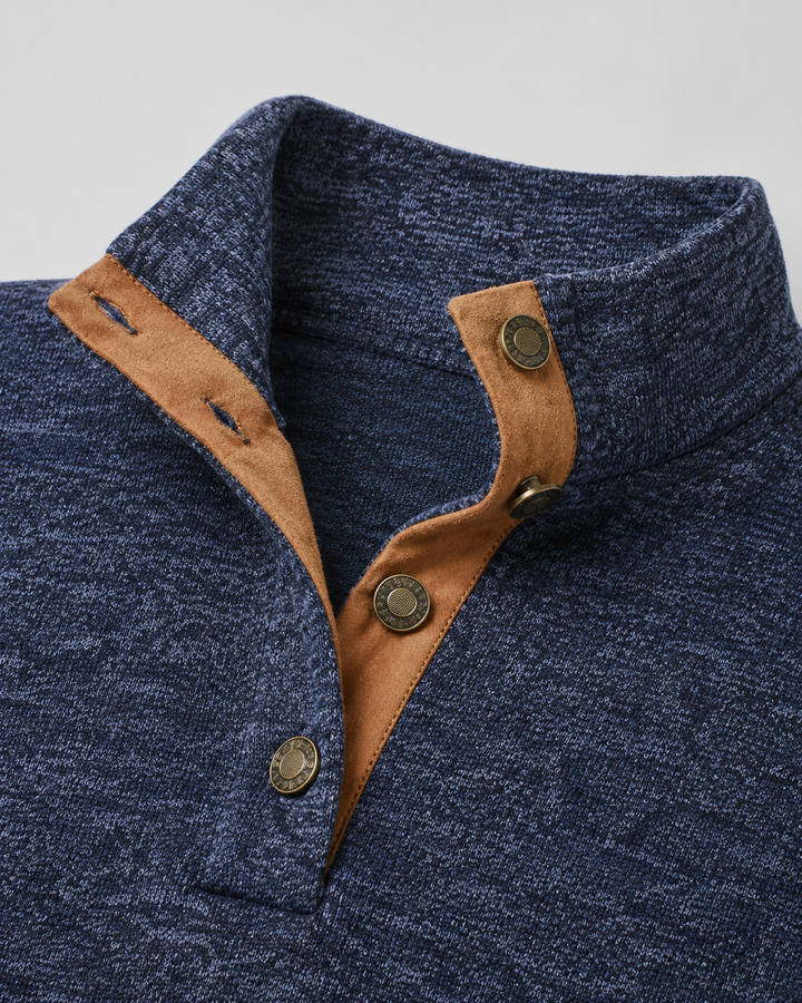 Pull Chiné à Col Boutonné