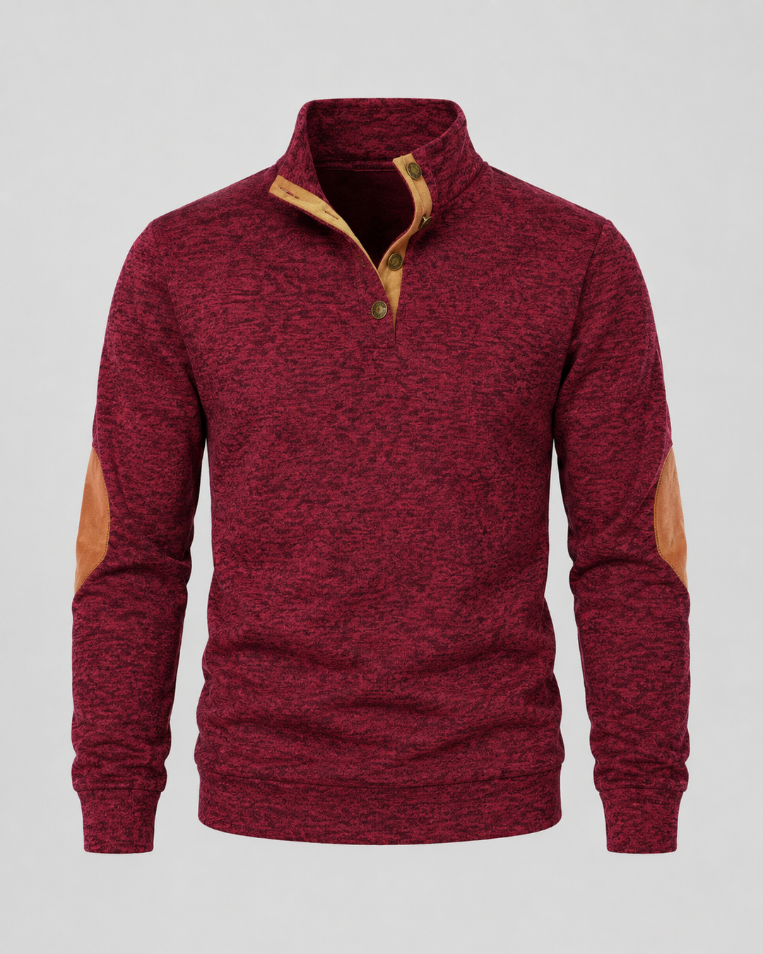 Pull Chiné à Col Boutonné – Bordeaux