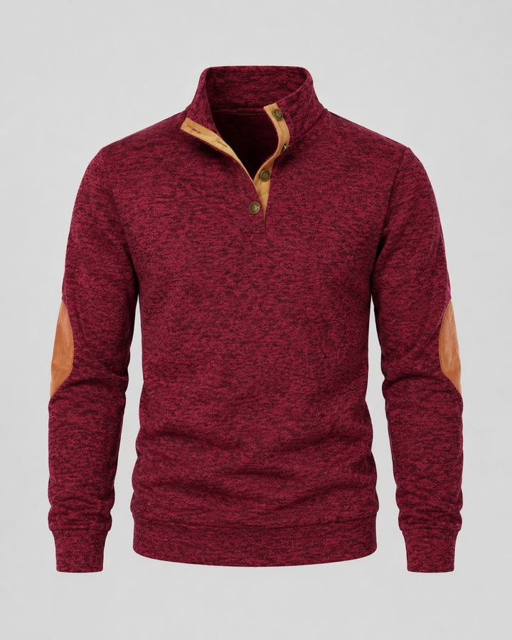 Pull Chiné à Col Boutonné – Bordeaux
