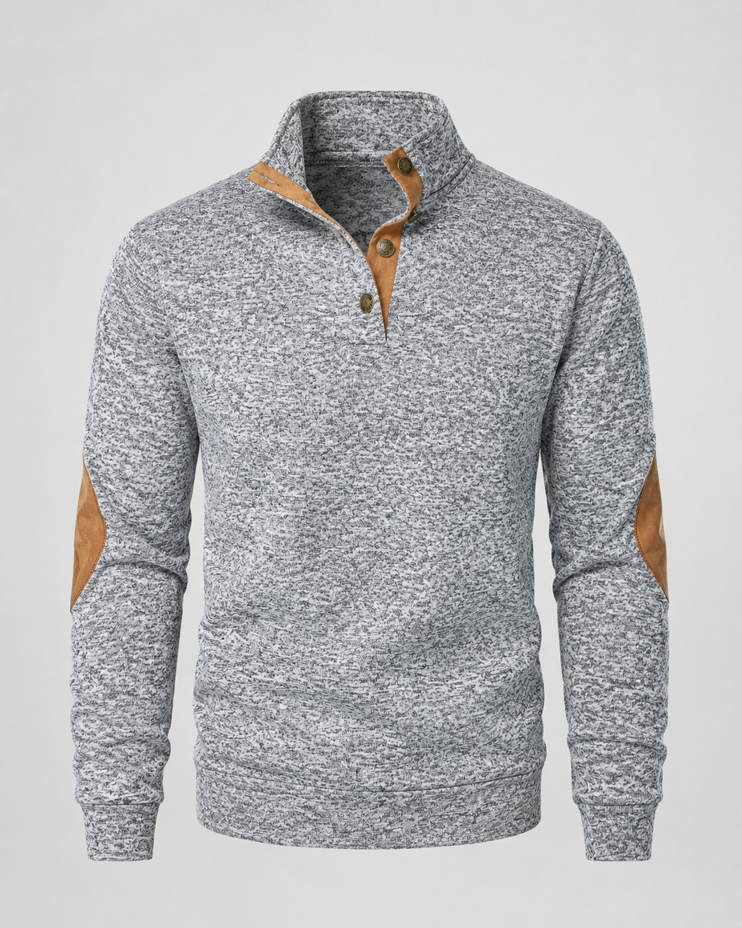Pull Chiné à Col Boutonné – Gris