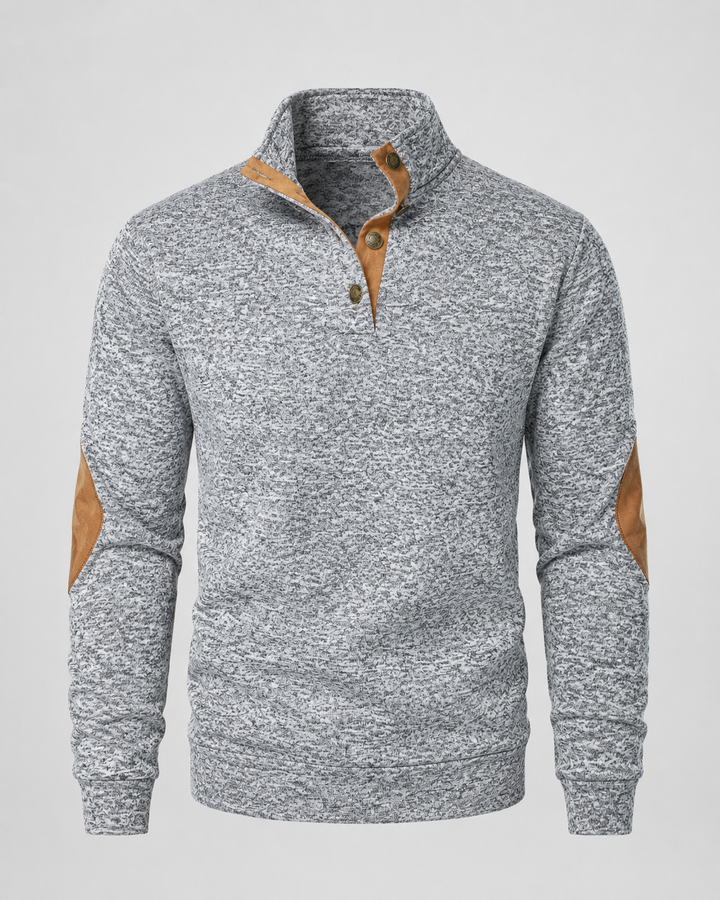 Pull Chiné à Col Boutonné – Gris