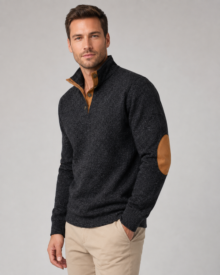Pull Chiné à Col Boutonné