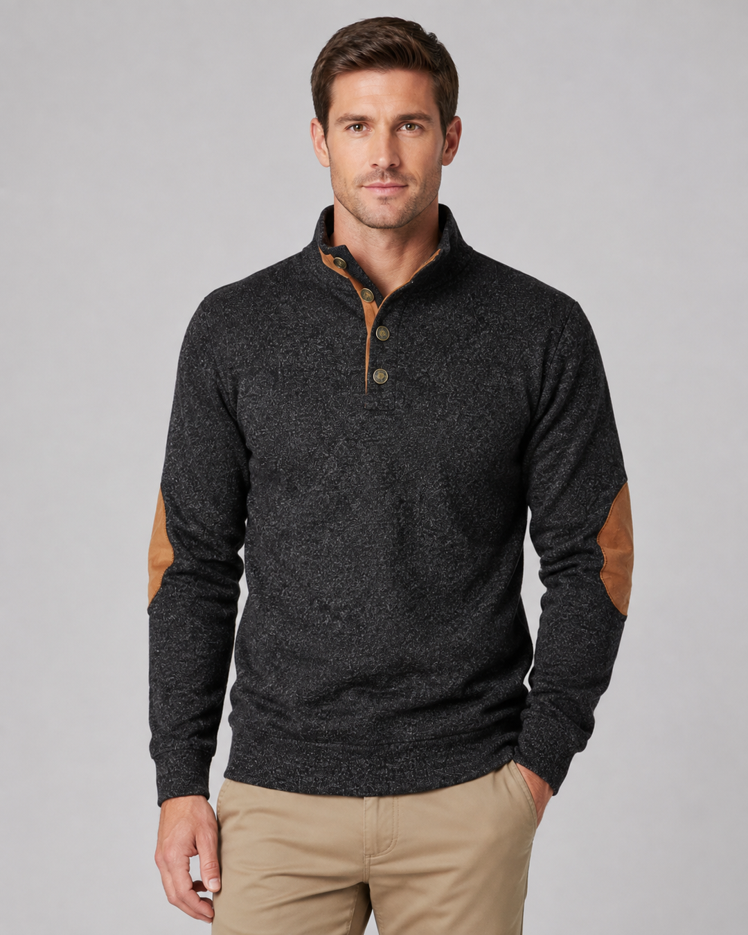 Pull Chiné à Col Boutonné