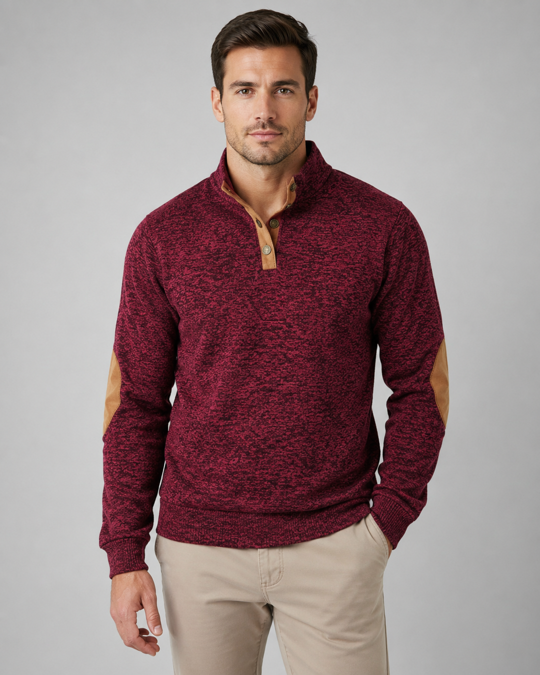 Pull Chiné à Col Boutonné