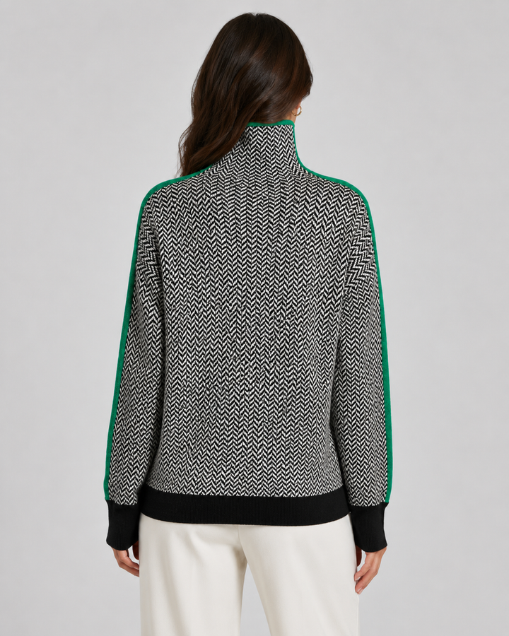 Pull Col Montant à Motif Chevron