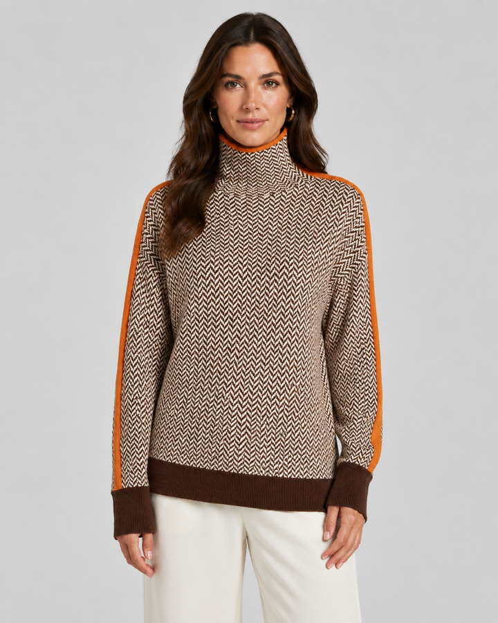Pull Col Montant à Motif Chevron