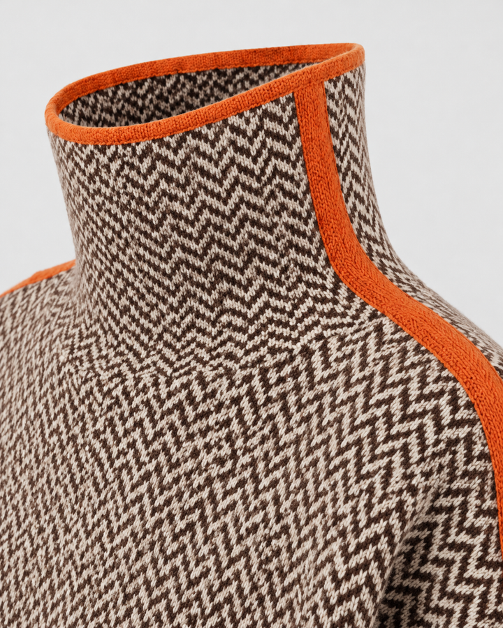 Pull Col Montant à Motif Chevron