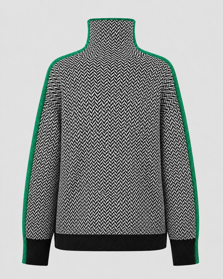 Pull Col Montant à Motif Chevron