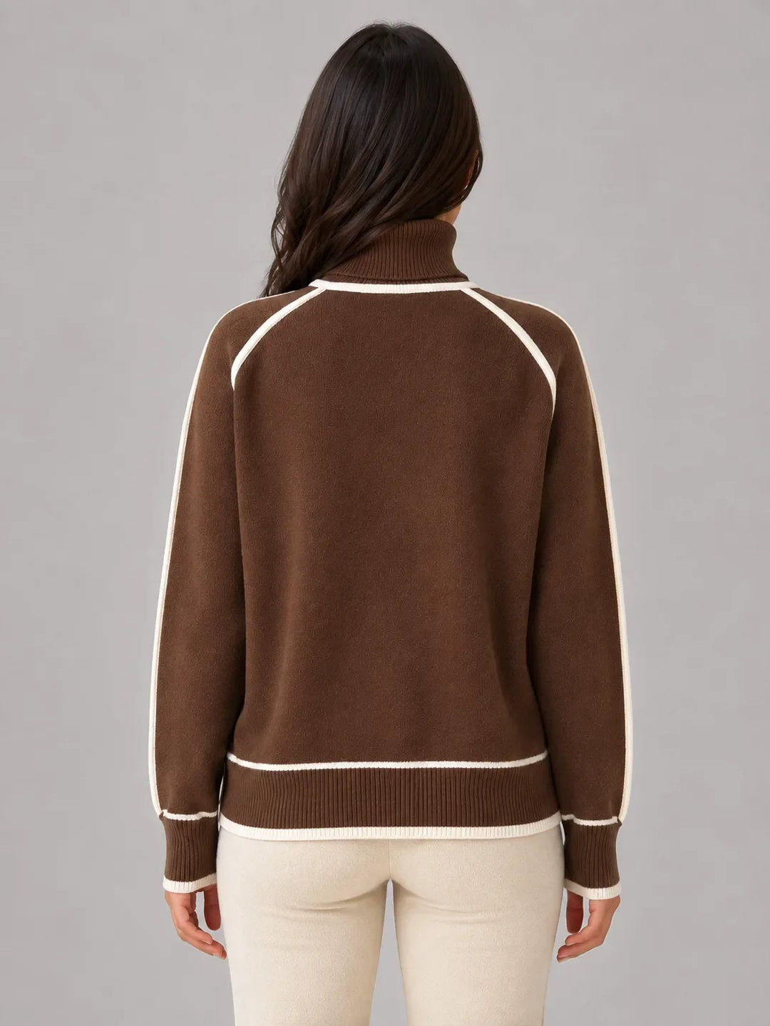 Pull Col Roulé à Bandes Contrastées