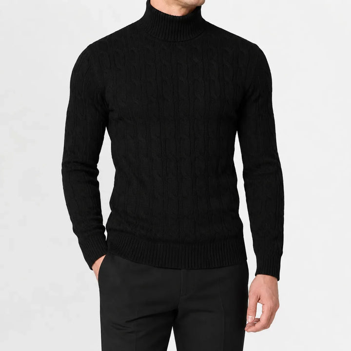Pull Col Roulé Texturé – Noir
