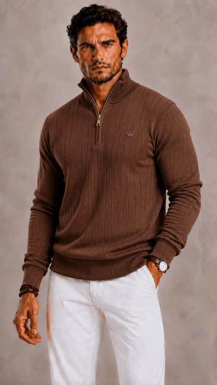 Pull Côtelé à Col Camionneur – Marron