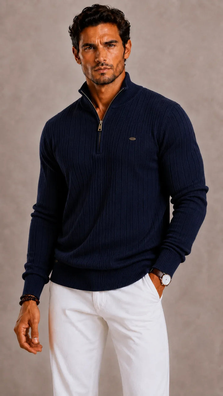 Pull Côtelé à Col Camionneur – Bleu Marine