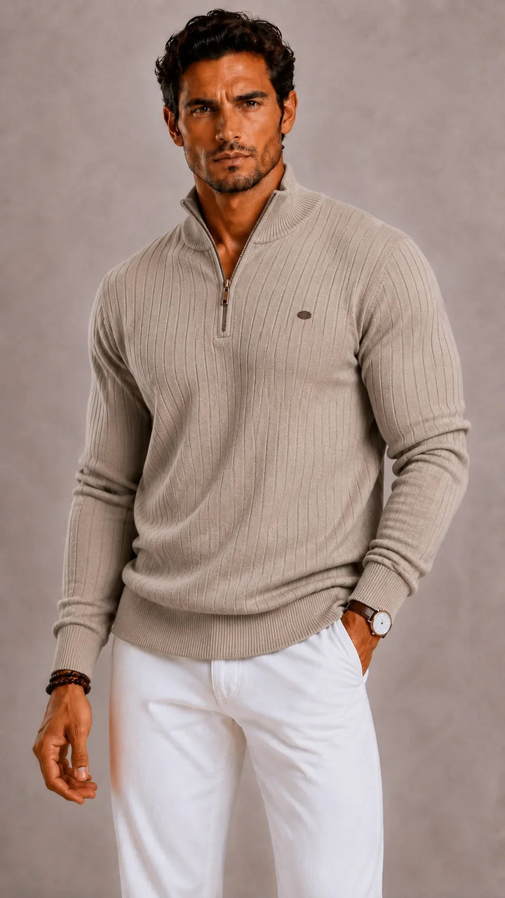 Pull Côtelé à Col Camionneur – Kaki