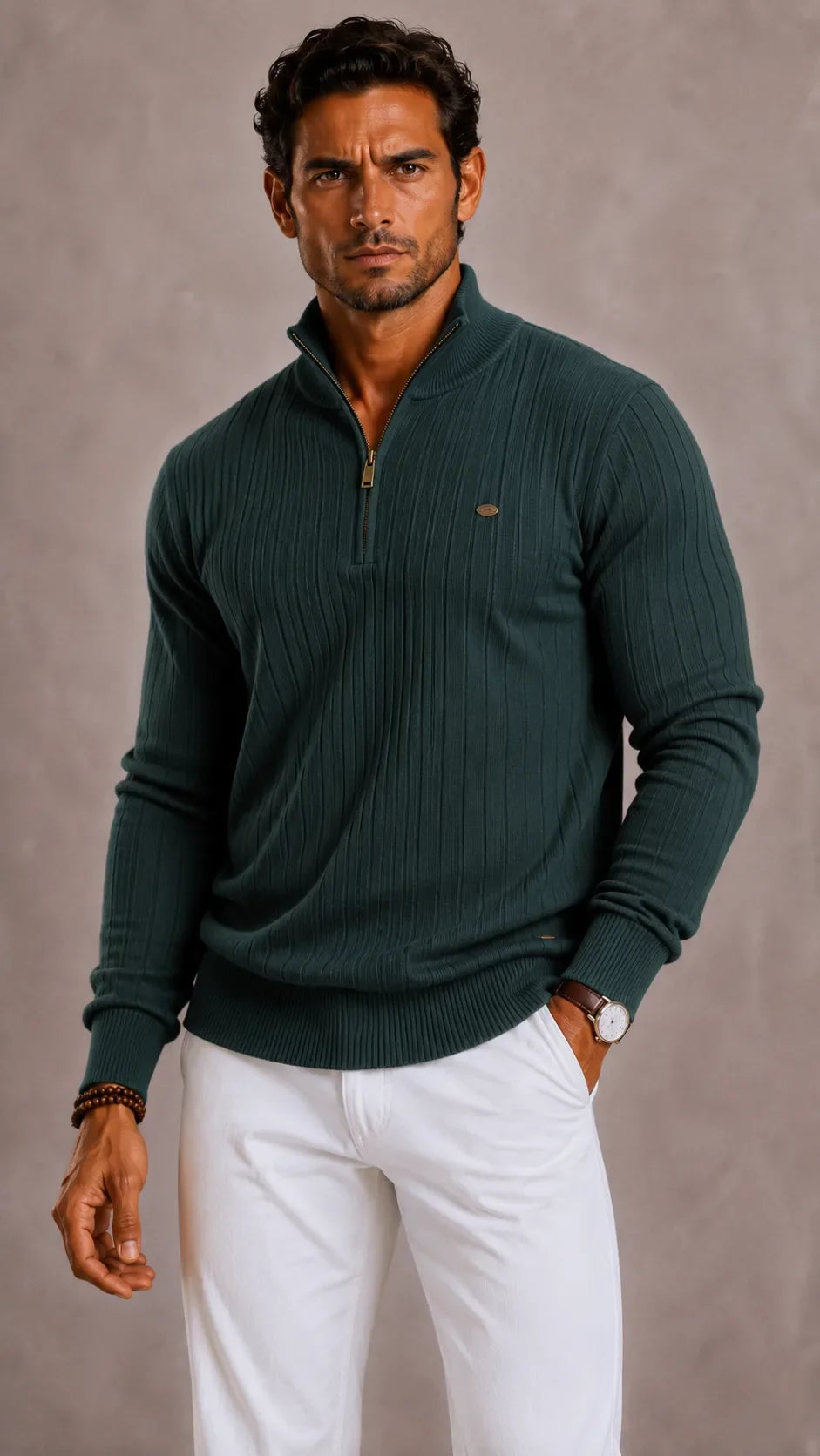 Pull Côtelé à Col Camionneur – Vert