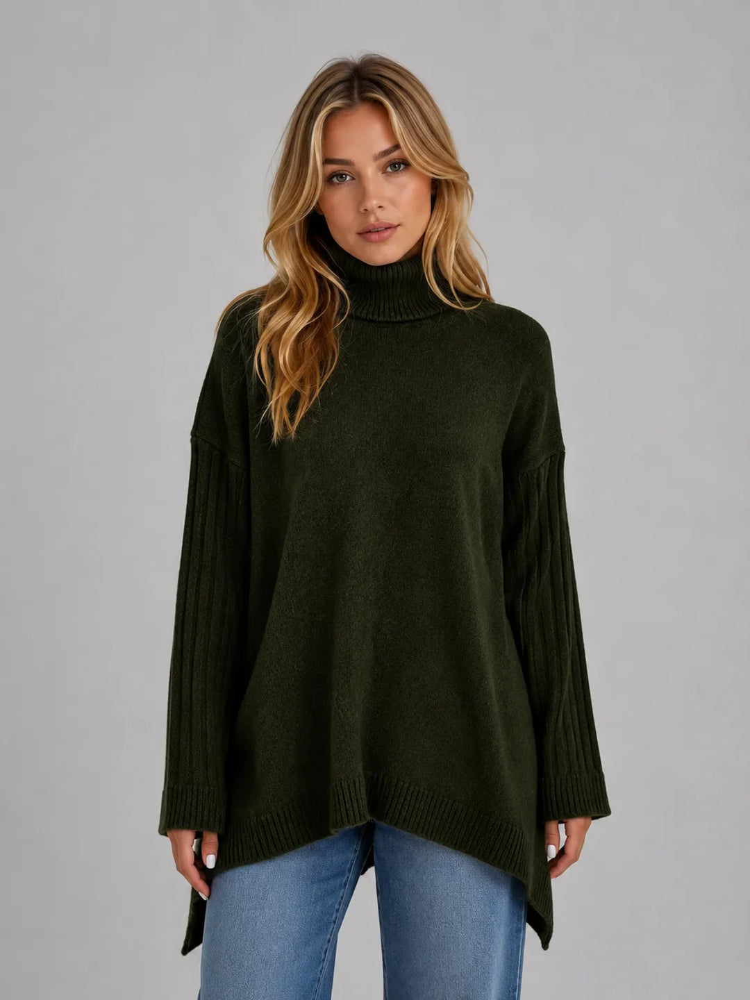 Pull Douillet à Coupe Asymétrique – Vert