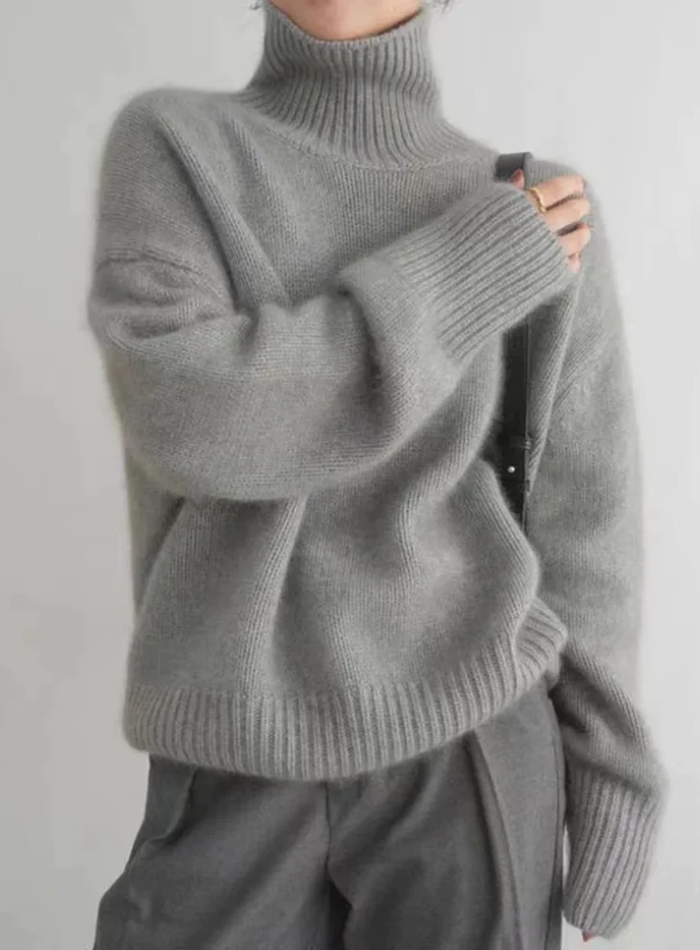 Pull douillet à col enveloppant – Gris