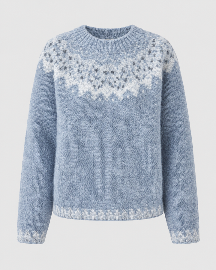 Pull Douillet à Motif Nordique – Bleu Clair