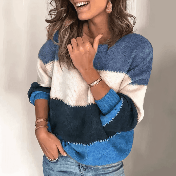Pull Doux à Blocs de Couleurs – Bleu