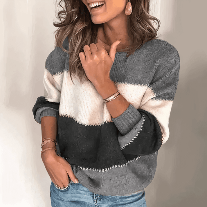 Pull Doux à Blocs de Couleurs – Gris