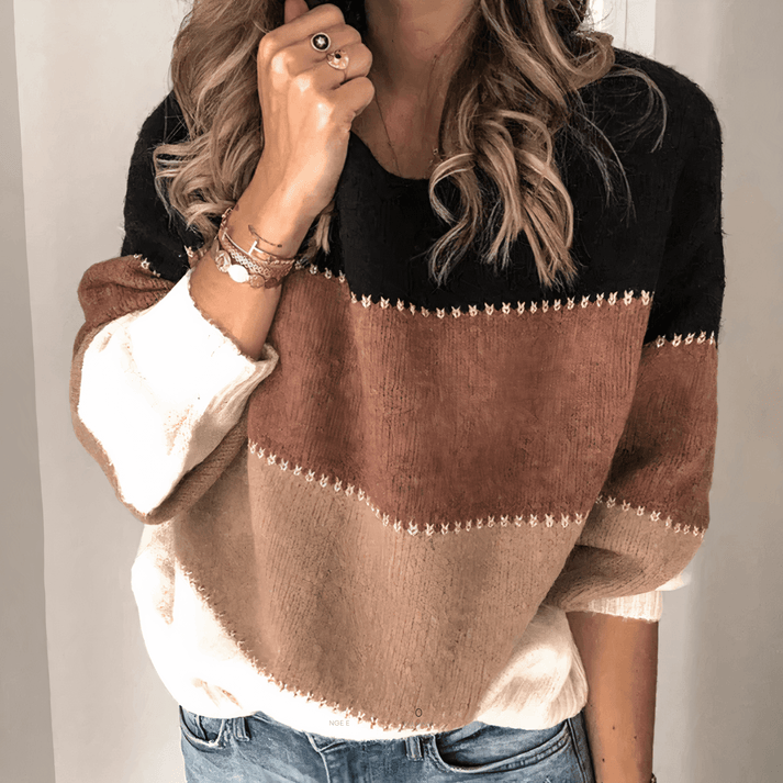 Pull Doux à Blocs de Couleurs – Marron