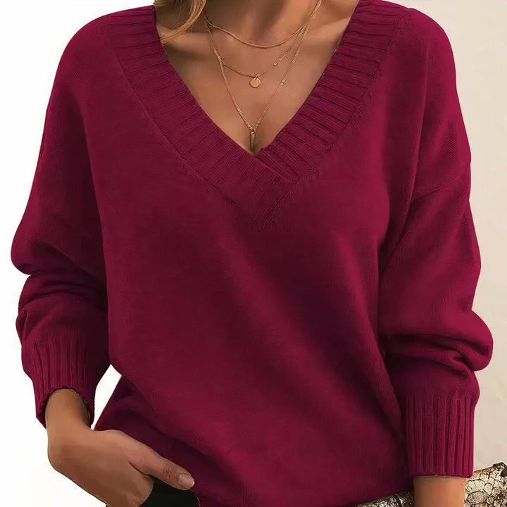 Pull Élégant à Col V Profond – Rouge