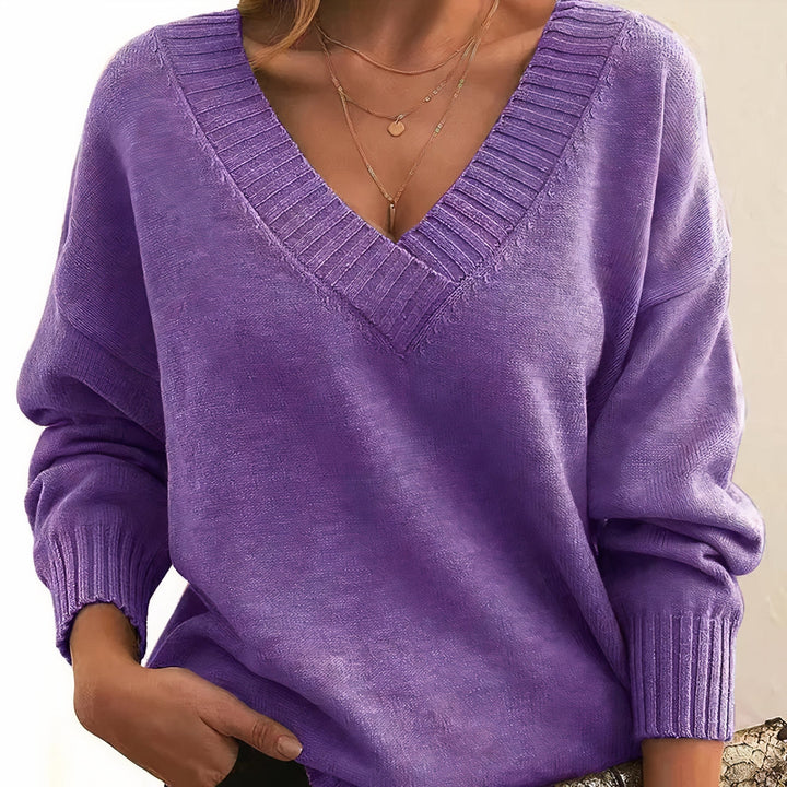 Pull Élégant à Col V Profond – Violet